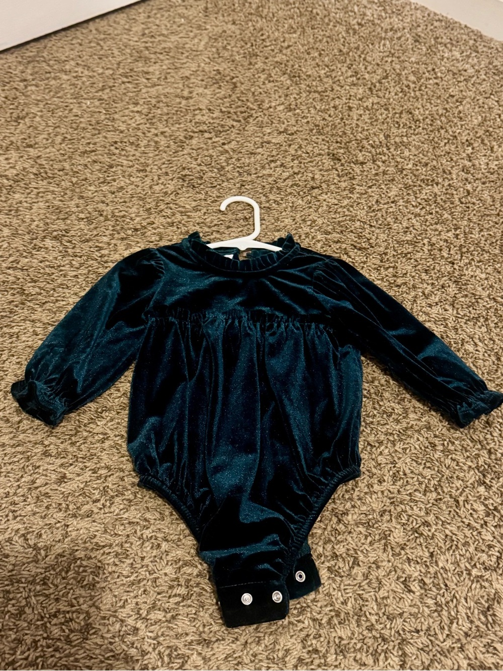 Velvet Long-Sleeve Baby One-Piece in Dark Teal